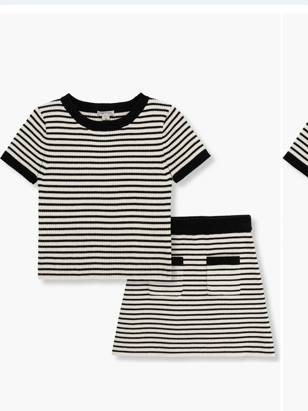 Habitual girls Black and White Striped Knit Top & Skirt Set sz 10